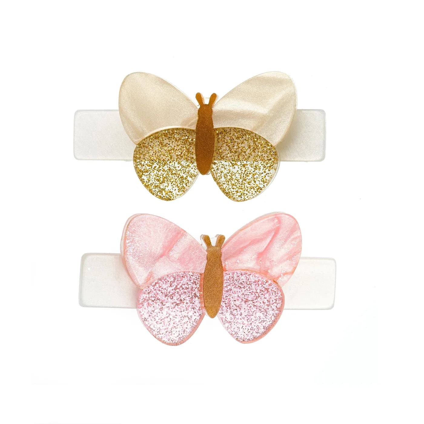 Ganchos Mariposas Brillantes Dorado y Rosado