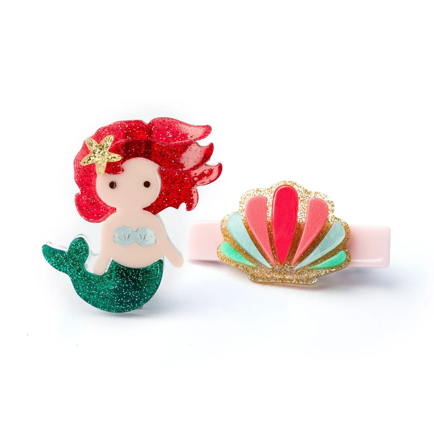 Ganchos Sirena Concha Roja con Brillantina