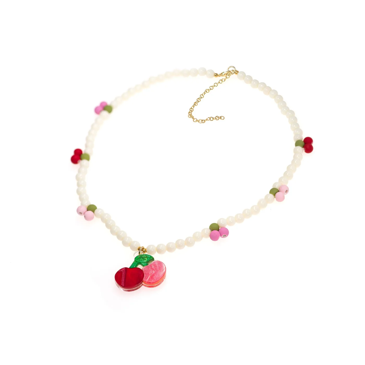 Collar Cerezas Rosado y Rojo con Perlas