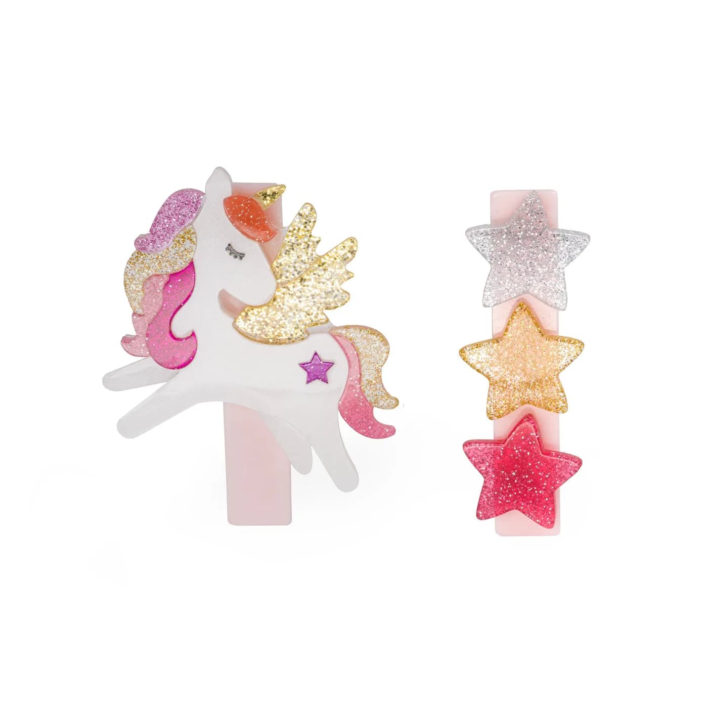 Ganchos Unicornio con Alas y Estrellas Coral