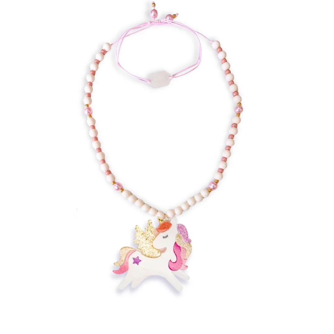 Collar Unicornio con Alas Coral y Brillantina