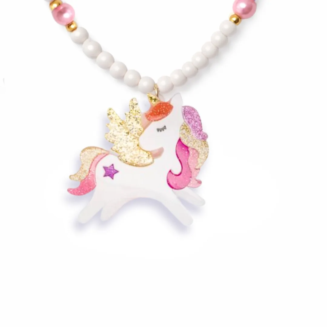 Collar Unicornio con Alas Coral y Brillantina