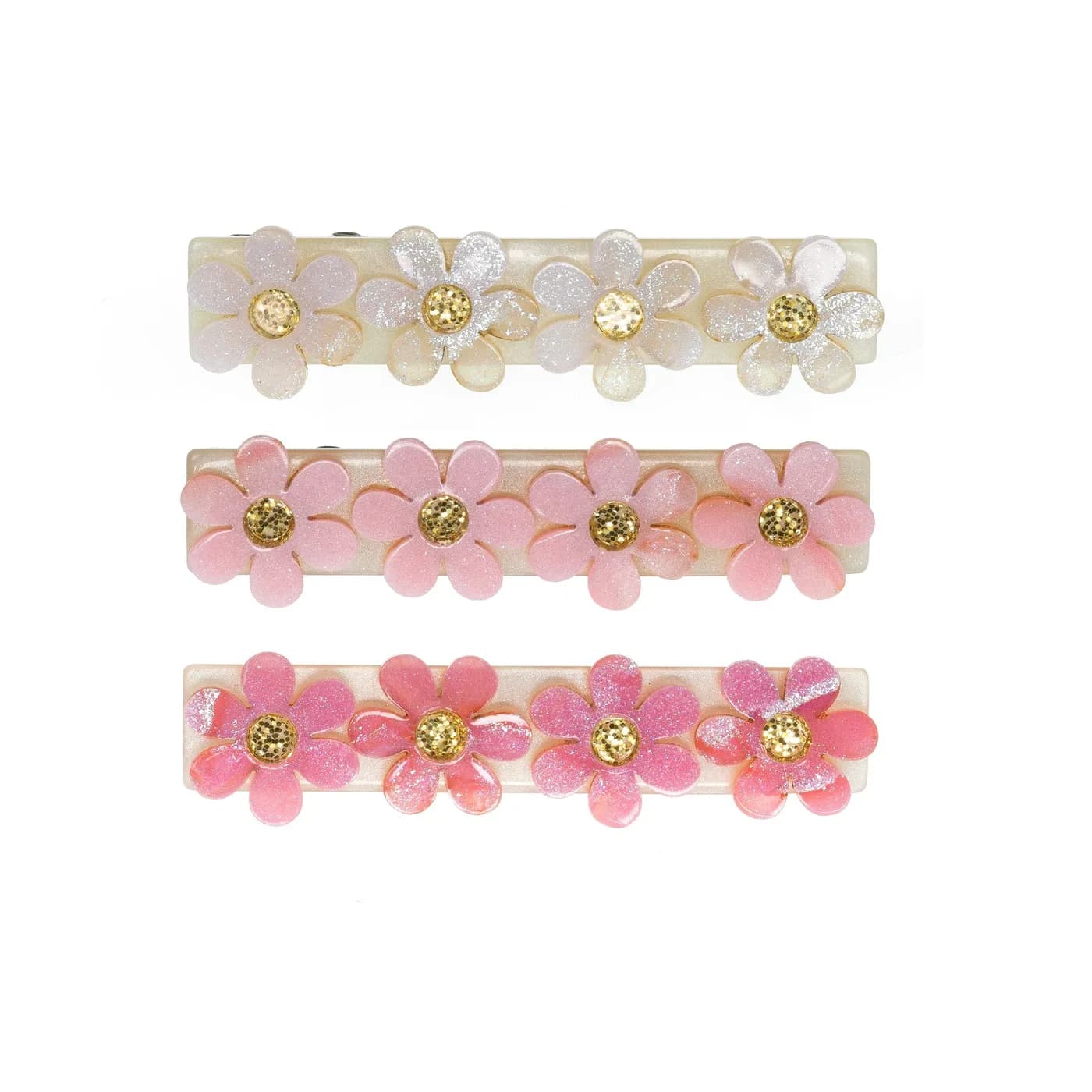 Ganchos Flores Rosado y Blanco Brillantes